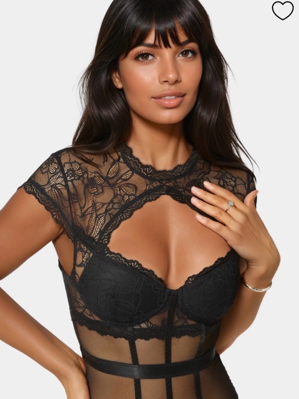 bebe Black Lace Mesh Underwire Bodysuit Keyhole Cutout S - Picture 2 of 11